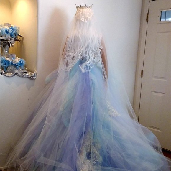 MORWENNA Lavender White & Blue Boho Woodland Fairy Wedding Ballgown Set - Picture 8 of 15